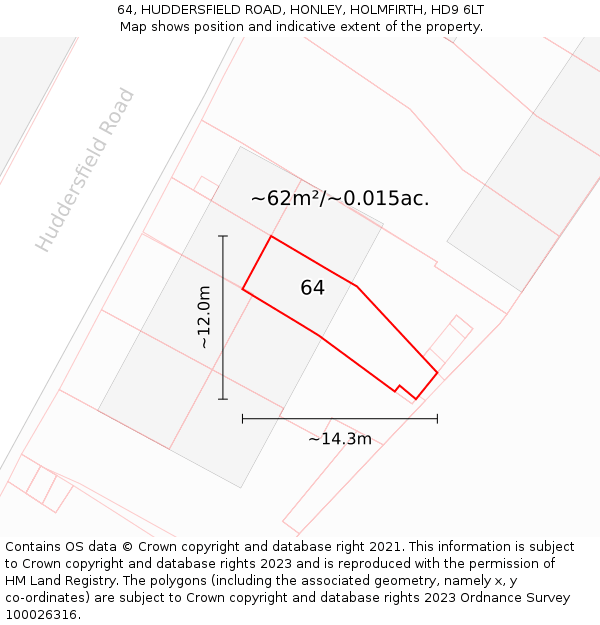 64, HUDDERSFIELD ROAD, HONLEY, HOLMFIRTH, HD9 6LT: Plot and title map
