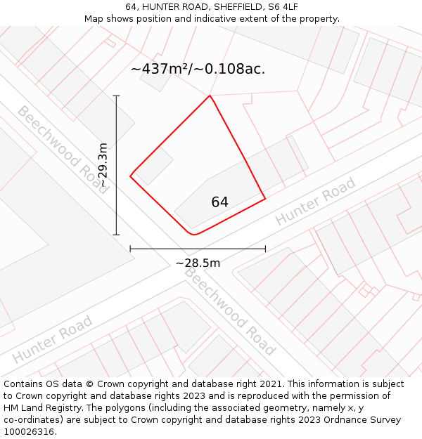 64, HUNTER ROAD, SHEFFIELD, S6 4LF: Plot and title map