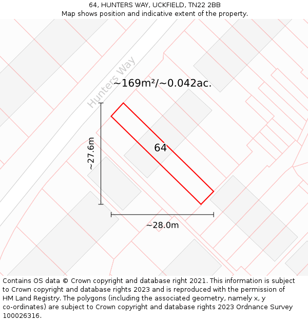 64, HUNTERS WAY, UCKFIELD, TN22 2BB: Plot and title map