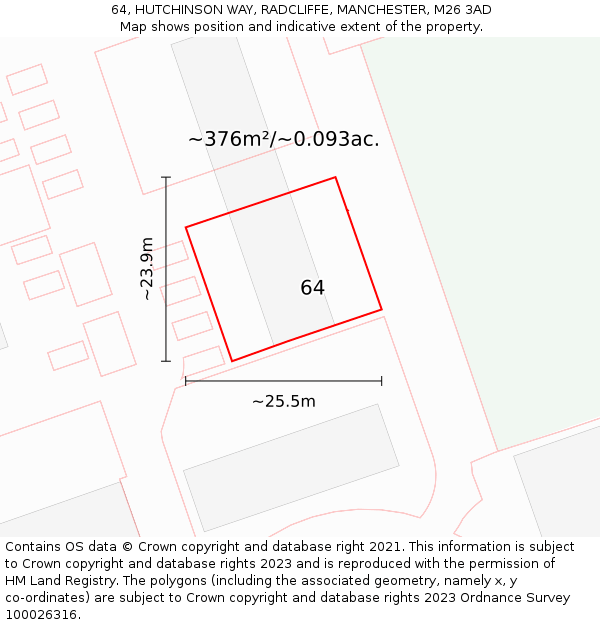 64, HUTCHINSON WAY, RADCLIFFE, MANCHESTER, M26 3AD: Plot and title map