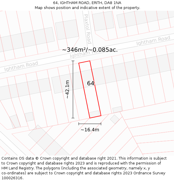 64, IGHTHAM ROAD, ERITH, DA8 1NA: Plot and title map