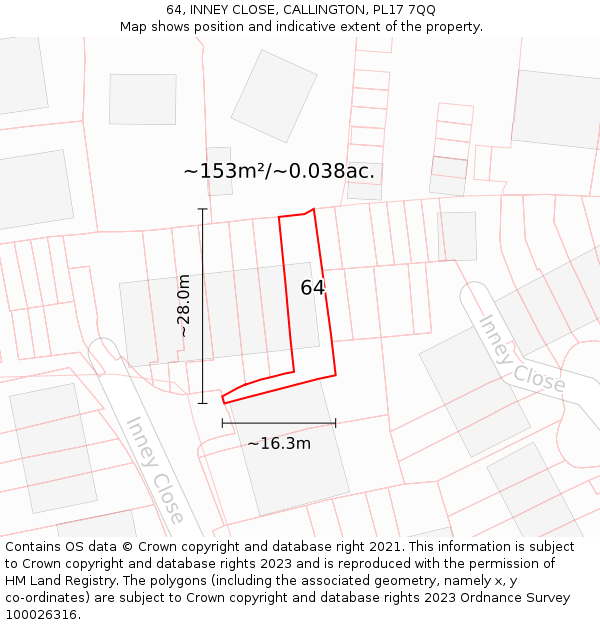 64, INNEY CLOSE, CALLINGTON, PL17 7QQ: Plot and title map