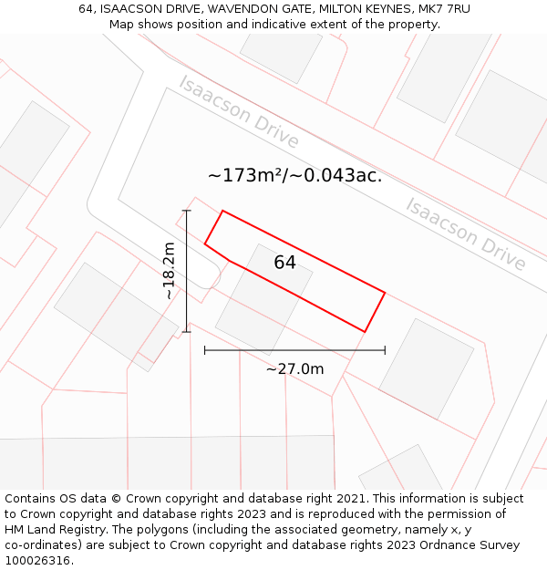 64, ISAACSON DRIVE, WAVENDON GATE, MILTON KEYNES, MK7 7RU: Plot and title map