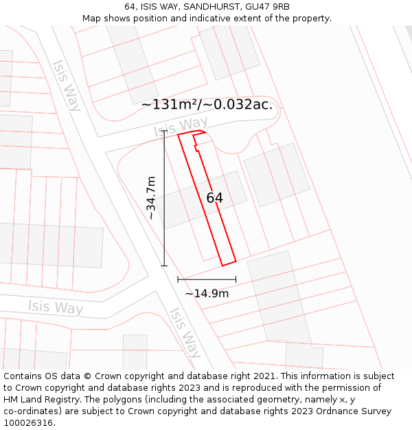 64, ISIS WAY, SANDHURST, GU47 9RB: Plot and title map