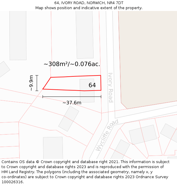 64, IVORY ROAD, NORWICH, NR4 7DT: Plot and title map