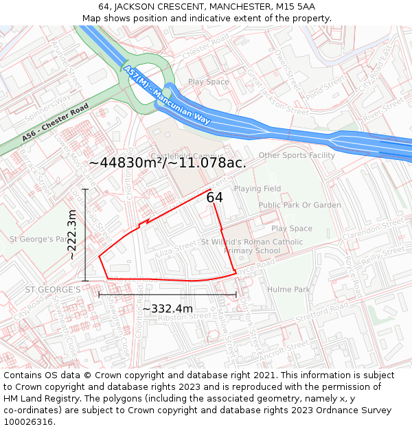 64, JACKSON CRESCENT, MANCHESTER, M15 5AA: Plot and title map