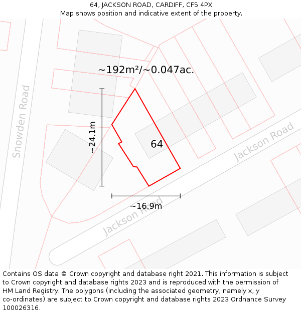 64, JACKSON ROAD, CARDIFF, CF5 4PX: Plot and title map