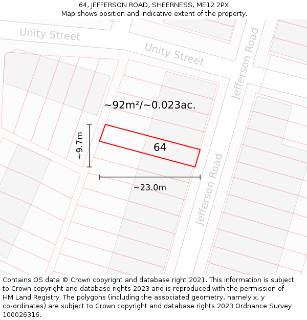 64, JEFFERSON ROAD, SHEERNESS, ME12 2PX: Plot and title map