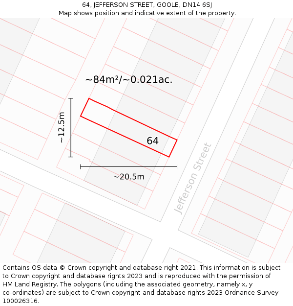 64, JEFFERSON STREET, GOOLE, DN14 6SJ: Plot and title map