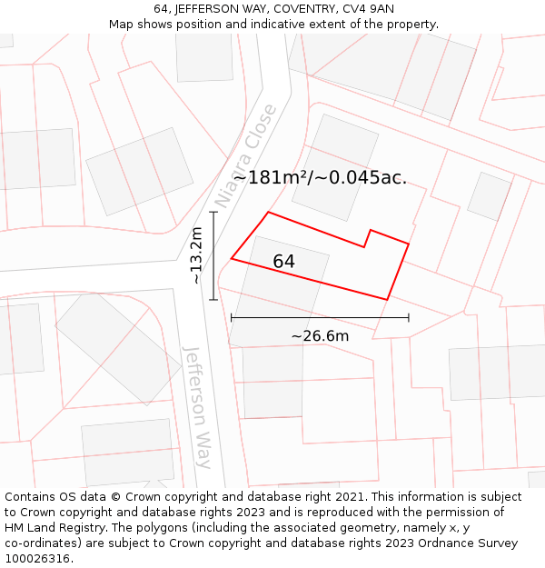 64, JEFFERSON WAY, COVENTRY, CV4 9AN: Plot and title map
