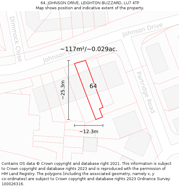 64, JOHNSON DRIVE, LEIGHTON BUZZARD, LU7 4TP: Plot and title map