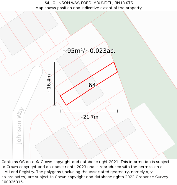 64, JOHNSON WAY, FORD, ARUNDEL, BN18 0TS: Plot and title map