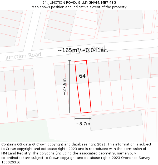 64, JUNCTION ROAD, GILLINGHAM, ME7 4EG: Plot and title map