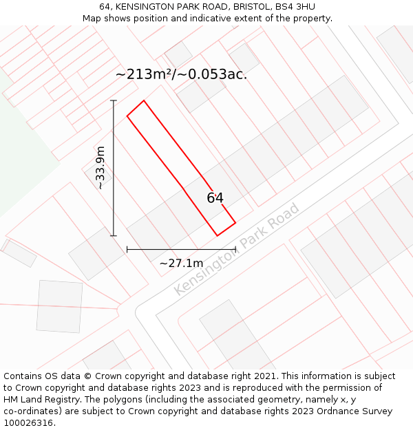 64, KENSINGTON PARK ROAD, BRISTOL, BS4 3HU: Plot and title map