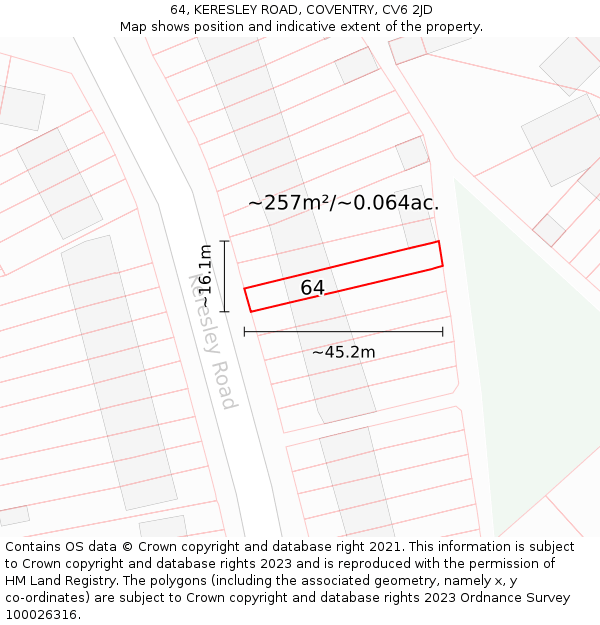 64, KERESLEY ROAD, COVENTRY, CV6 2JD: Plot and title map