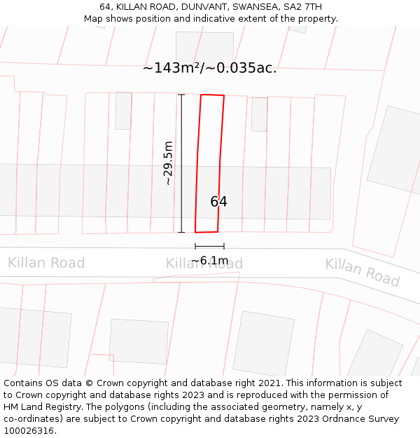 64, KILLAN ROAD, DUNVANT, SWANSEA, SA2 7TH: Plot and title map