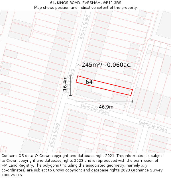 64, KINGS ROAD, EVESHAM, WR11 3BS: Plot and title map