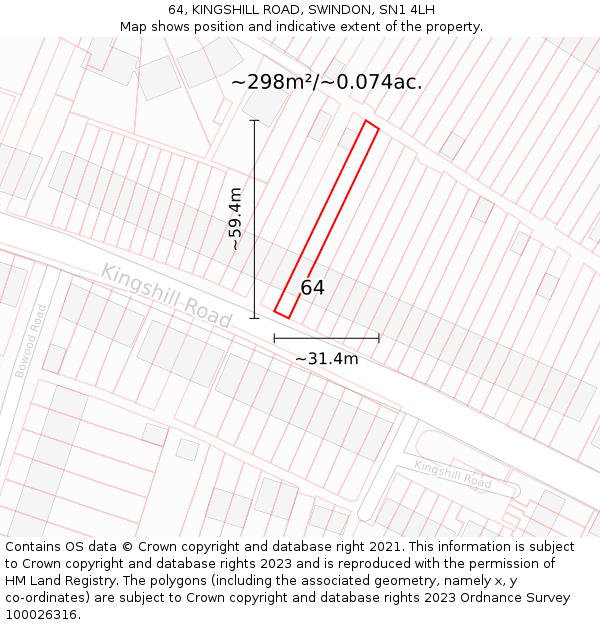 64, KINGSHILL ROAD, SWINDON, SN1 4LH: Plot and title map