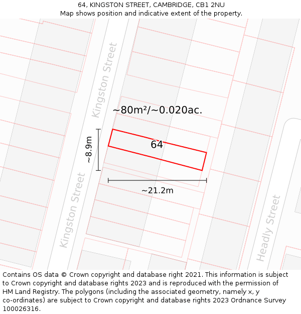 64, KINGSTON STREET, CAMBRIDGE, CB1 2NU: Plot and title map