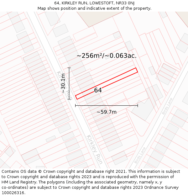 64, KIRKLEY RUN, LOWESTOFT, NR33 0NJ: Plot and title map