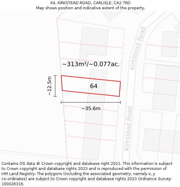 64, KIRKSTEAD ROAD, CARLISLE, CA2 7RD: Plot and title map