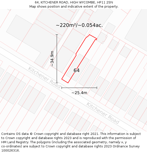 64, KITCHENER ROAD, HIGH WYCOMBE, HP11 2SN: Plot and title map