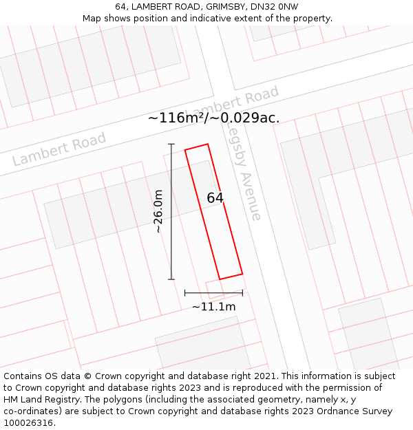 64, LAMBERT ROAD, GRIMSBY, DN32 0NW: Plot and title map