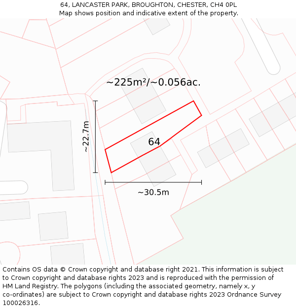 64, LANCASTER PARK, BROUGHTON, CHESTER, CH4 0PL: Plot and title map