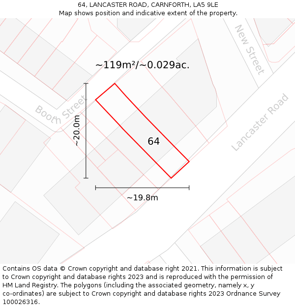 64, LANCASTER ROAD, CARNFORTH, LA5 9LE: Plot and title map