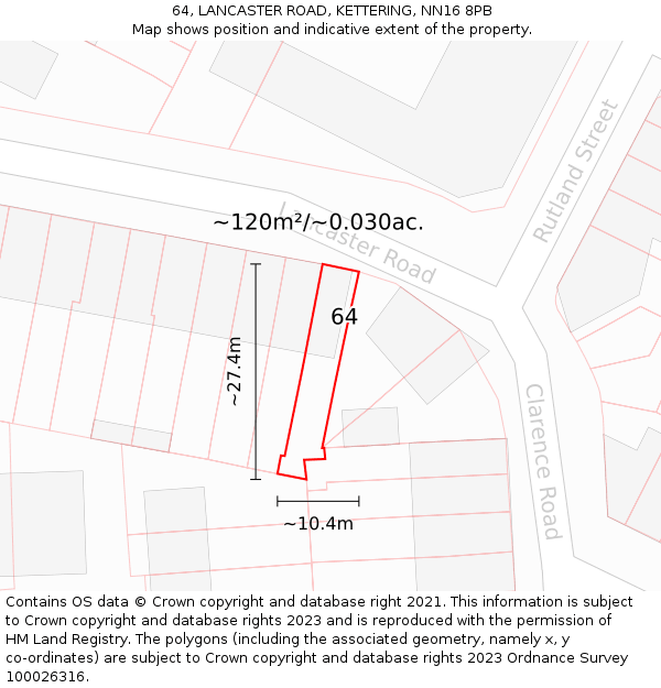 64, LANCASTER ROAD, KETTERING, NN16 8PB: Plot and title map