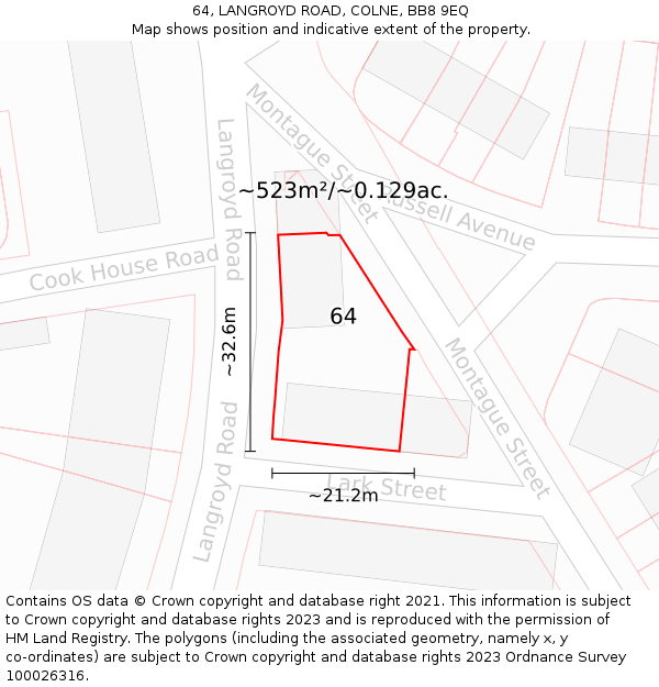 64, LANGROYD ROAD, COLNE, BB8 9EQ: Plot and title map