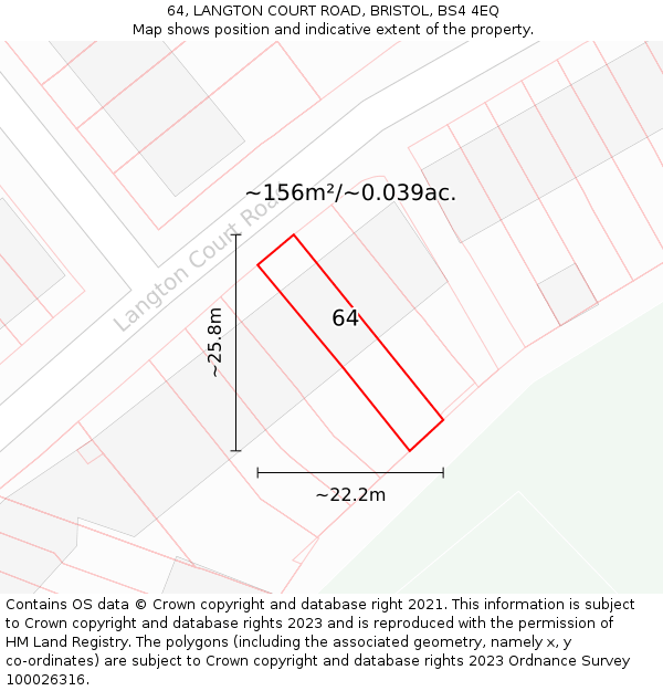 64, LANGTON COURT ROAD, BRISTOL, BS4 4EQ: Plot and title map