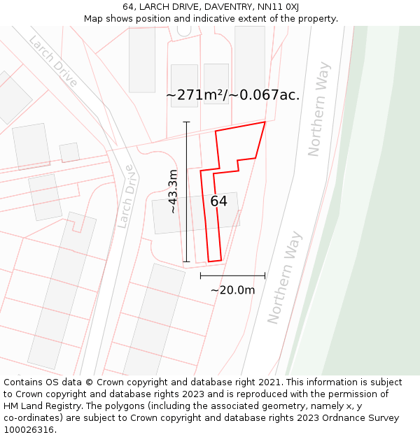 64, LARCH DRIVE, DAVENTRY, NN11 0XJ: Plot and title map