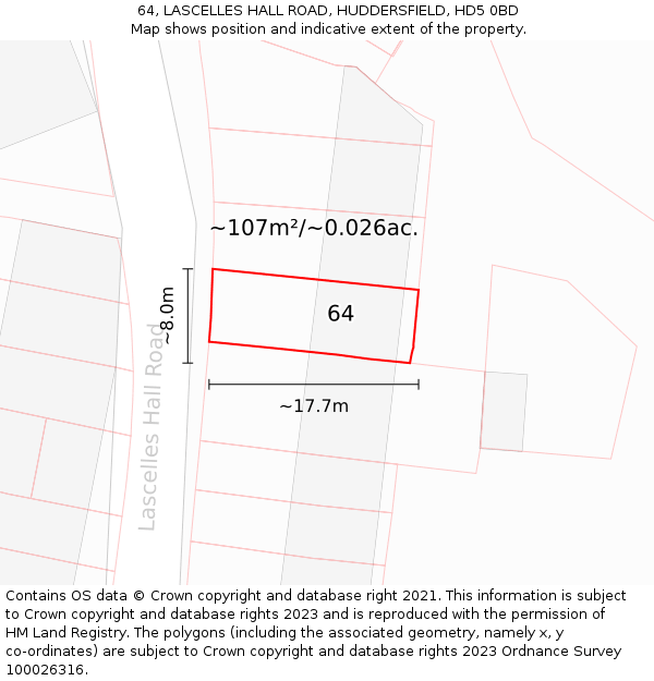 64, LASCELLES HALL ROAD, HUDDERSFIELD, HD5 0BD: Plot and title map