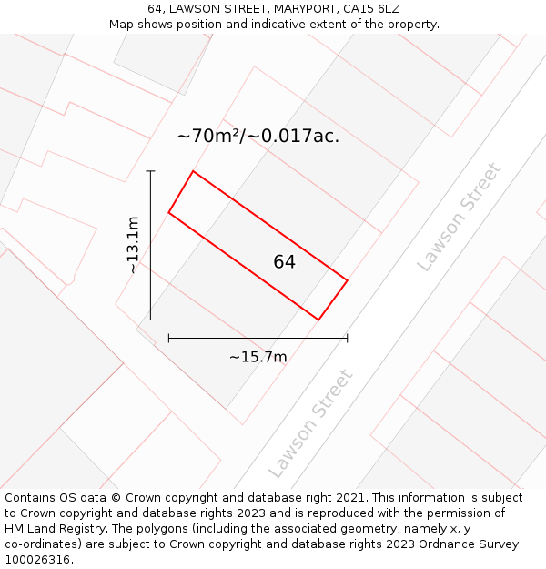 64, LAWSON STREET, MARYPORT, CA15 6LZ: Plot and title map