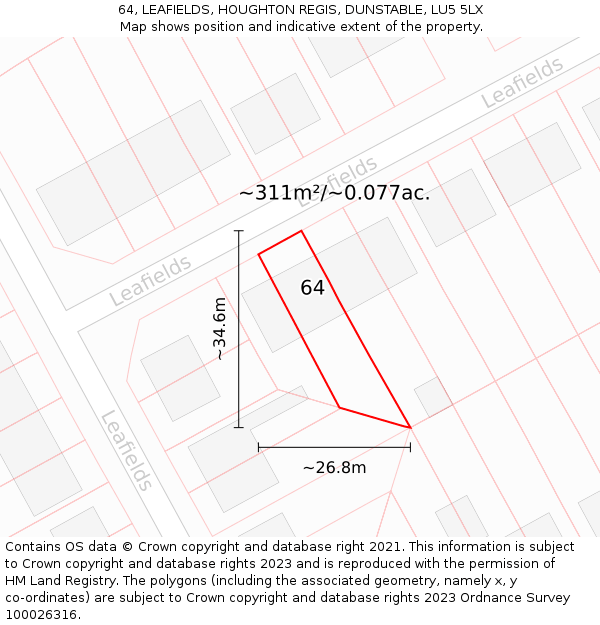 64, LEAFIELDS, HOUGHTON REGIS, DUNSTABLE, LU5 5LX: Plot and title map
