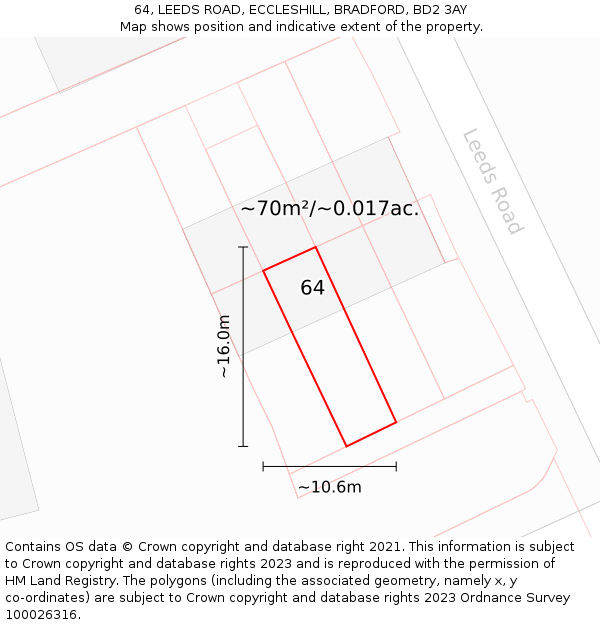 64, LEEDS ROAD, ECCLESHILL, BRADFORD, BD2 3AY: Plot and title map