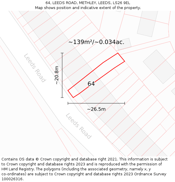 64, LEEDS ROAD, METHLEY, LEEDS, LS26 9EL: Plot and title map