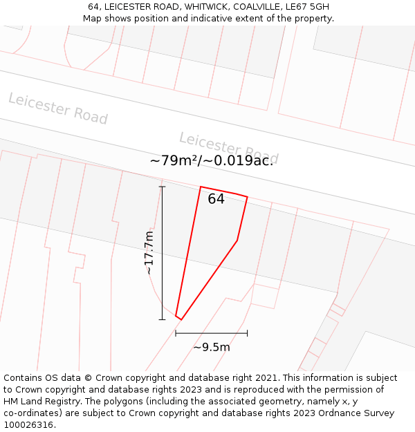 64, LEICESTER ROAD, WHITWICK, COALVILLE, LE67 5GH: Plot and title map