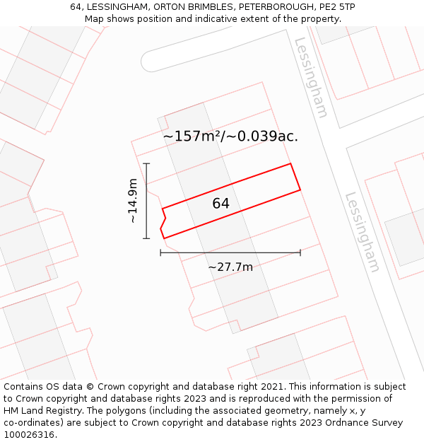 64, LESSINGHAM, ORTON BRIMBLES, PETERBOROUGH, PE2 5TP: Plot and title map