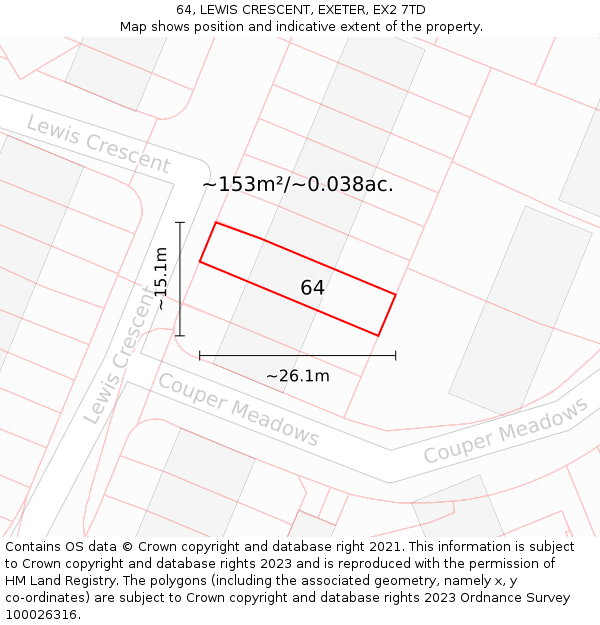 64, LEWIS CRESCENT, EXETER, EX2 7TD: Plot and title map