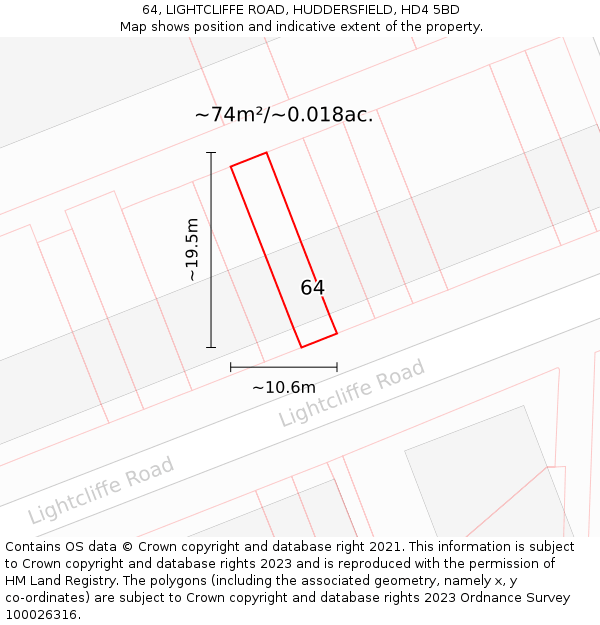 64, LIGHTCLIFFE ROAD, HUDDERSFIELD, HD4 5BD: Plot and title map