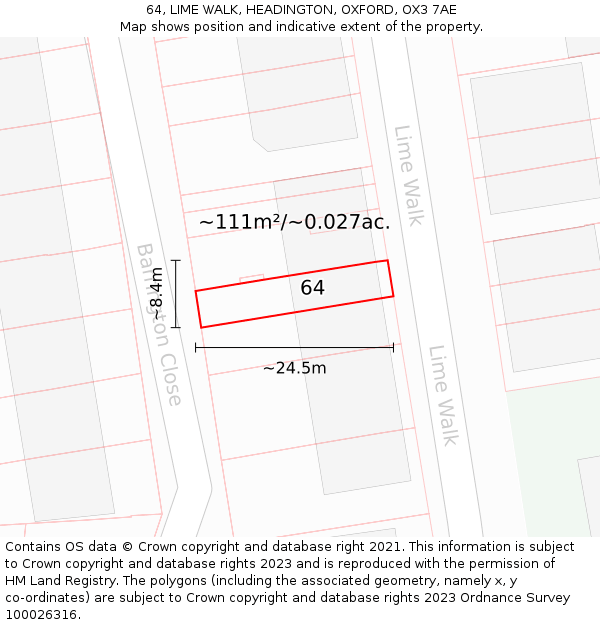 64, LIME WALK, HEADINGTON, OXFORD, OX3 7AE: Plot and title map