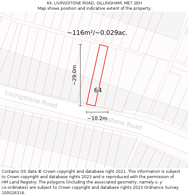 64, LIVINGSTONE ROAD, GILLINGHAM, ME7 2EH: Plot and title map