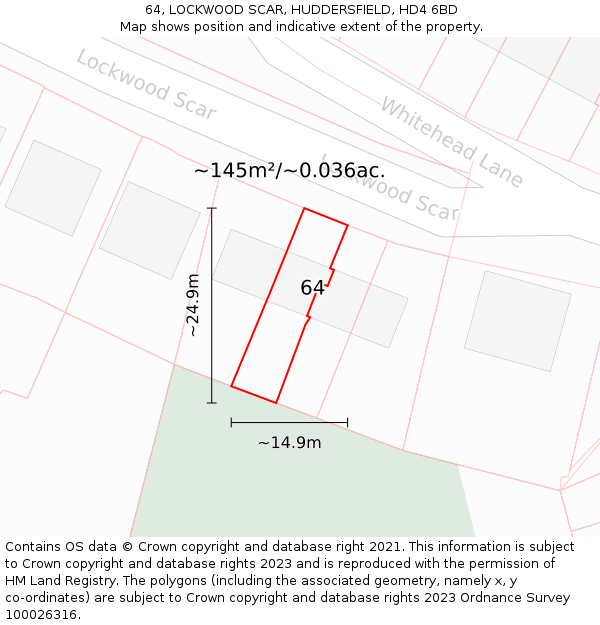 64, LOCKWOOD SCAR, HUDDERSFIELD, HD4 6BD: Plot and title map