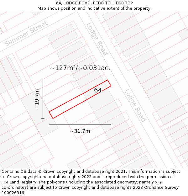 64, LODGE ROAD, REDDITCH, B98 7BP: Plot and title map