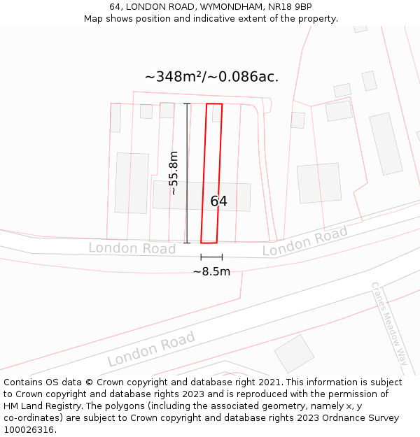 64, LONDON ROAD, WYMONDHAM, NR18 9BP: Plot and title map