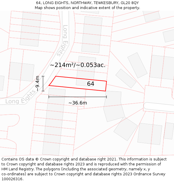 64, LONG EIGHTS, NORTHWAY, TEWKESBURY, GL20 8QY: Plot and title map