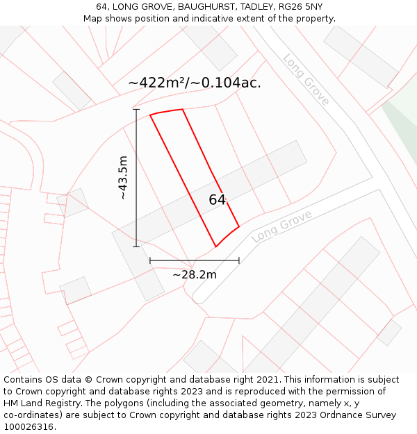 64, LONG GROVE, BAUGHURST, TADLEY, RG26 5NY: Plot and title map