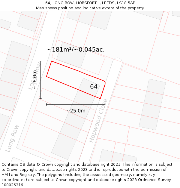 64, LONG ROW, HORSFORTH, LEEDS, LS18 5AP: Plot and title map